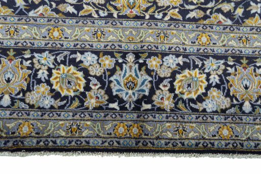 Full view of 2000s Kashan rug from Iran / Persia, 395 × 300 cm in Blue tones