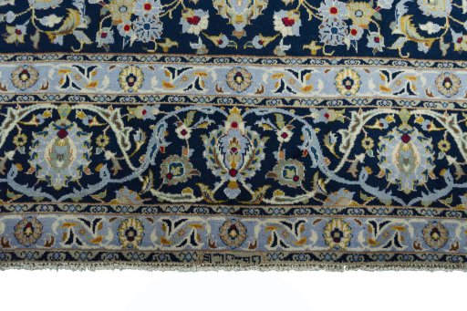 Full view of 2000s Kashan rug from Iran / Persia, 335 × 246 cm in Blue tones