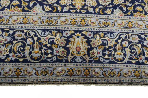 Full view of 2000s Kashan rug from Iran / Persia, 386 × 271 cm in Blue tones