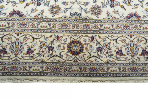 Full view of 2000s Kashan rug from Iran / Persia, 296 × 198 cm in Beige tones