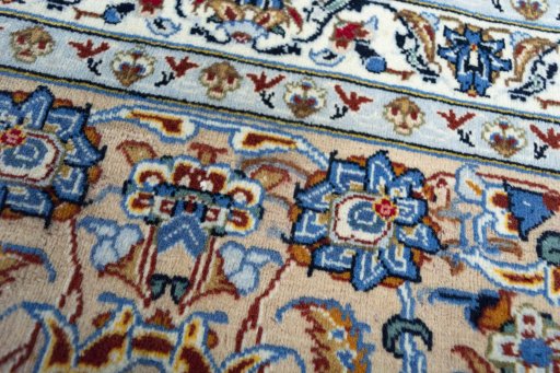 Close-up detail of 2000s Kashan rug from Iran / Persia showing Wool weave