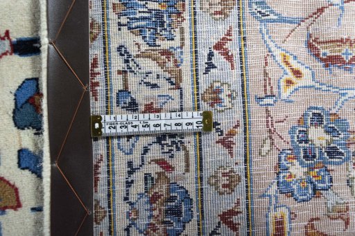 Close-up detail of 2000s Kashan rug from Iran / Persia showing Wool weave