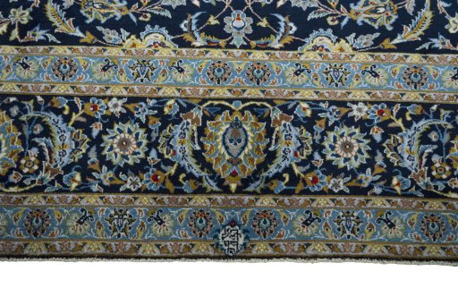Full view of 2000s Kashan rug from Iran / Persia, 408 × 291 cm in Blue tones