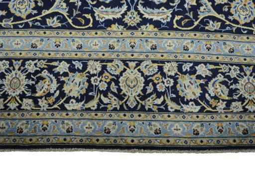 Full view of 2000s Kashan rug from Iran / Persia, 400 × 253 cm in Blue tones