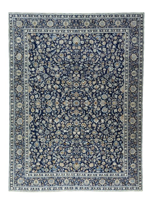 Full view of 2000s Kashan rug from Iran / Persia, 374 × 283 cm in Blue tones