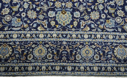 Full view of 2000s Kashan rug from Iran / Persia, 374 × 283 cm in Blue tones