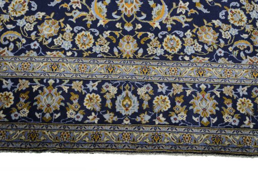 Full view of 2000s Kashan rug from Iran / Persia, 374 × 276 cm in Blue tones