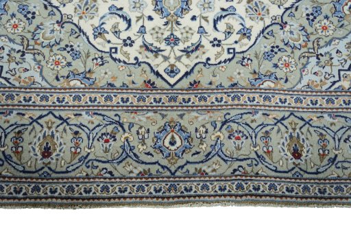 Full view of 2000s Kashan rug from Iran / Persia, 300 × 196 cm in Beige tones