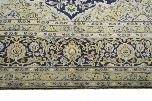 Full view of 2000s Kashan rug from Iran / Persia, 408 × 296 cm in Blue tones
