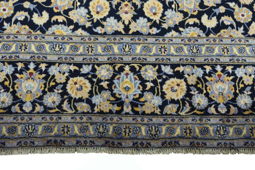 Full view of 2000s Kashan rug from Iran / Persia, 413 × 295 cm in Blue tones