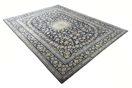 Close-up detail of 2000s Kashan rug from Iran / Persia showing Wool weave