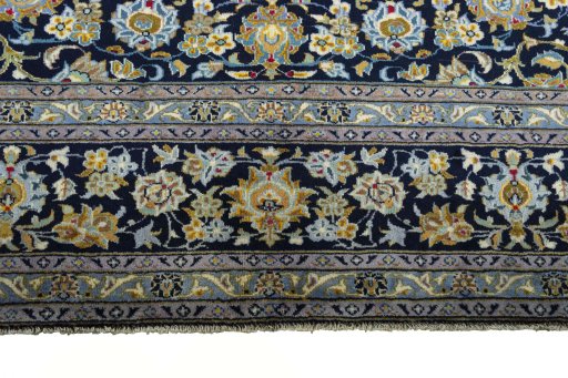 Full view of 2000s Kashan rug from Iran / Persia, 395 × 302 cm in Blue tones