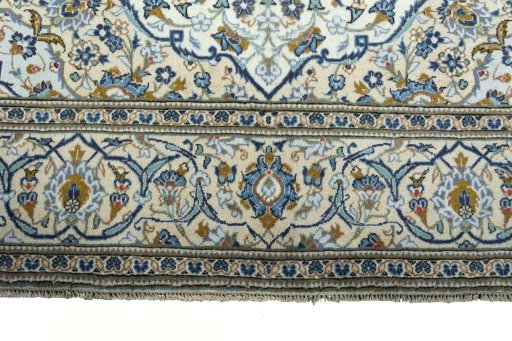 Full view of 2000s Kashan rug from Iran / Persia, 296 × 194 cm in Beige tones