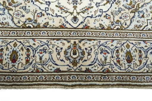 Full view of 2000s Kashan rug from Iran / Persia, 307 × 197 cm in Beige tones