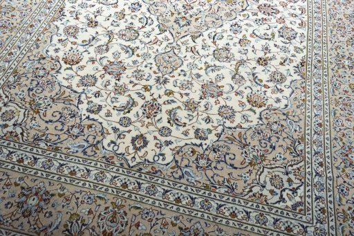Close-up detail of 2000s Kashan rug from Iran / Persia showing Wool weave