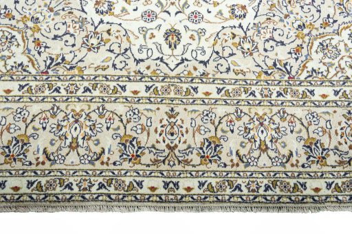 Full view of 2000s Kashan rug from Iran / Persia, 354 × 245 cm in Beige tones