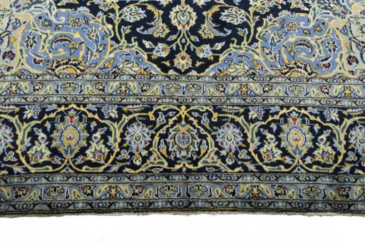 Full view of 2000s Kashan rug from Iran / Persia, 401 × 302 cm in Blue tones