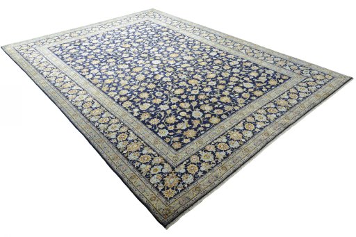 Close-up detail of 2000s Kashan rug from Iran / Persia showing Wool weave