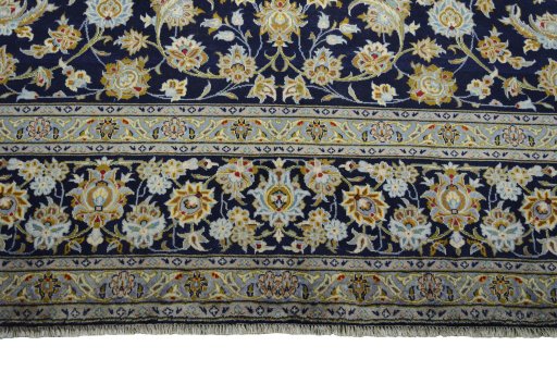 Full view of 2000s Kashan rug from Iran / Persia, 420 × 311 cm in Blue tones