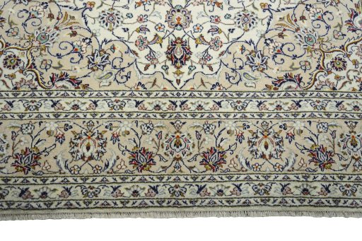 Full view of 2000s Kashan rug from Iran / Persia, 351 × 246 cm in Beige tones