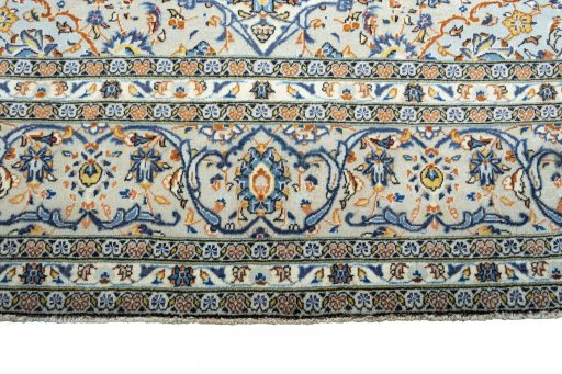 Full view of 2000s Kashan rug from Iran / Persia, 350 × 243 cm in Beige tones