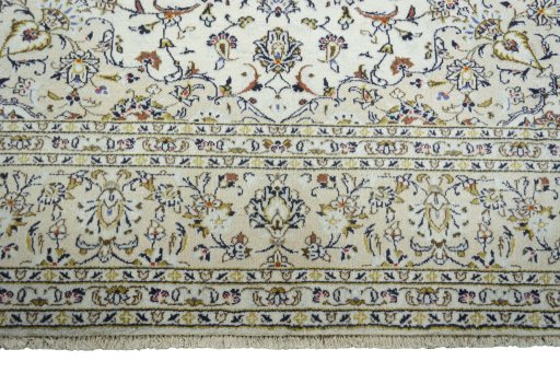 Full view of New Kashan rug from Iran / Persia, 350 × 245 cm in Beige tones