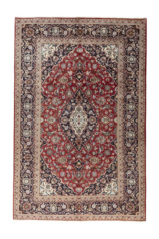 Full view of 2000s Kashan rug from Iran / Persia, 301 × 196 cm in Red tones