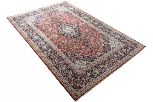Close-up detail of 2000s Kashan rug from Iran / Persia showing Wool weave