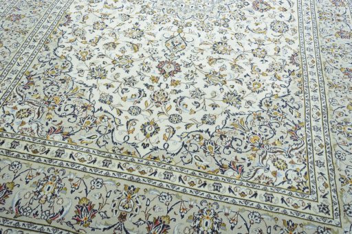 Close-up detail of 2000s Kashan rug from Iran / Persia showing Wool weave