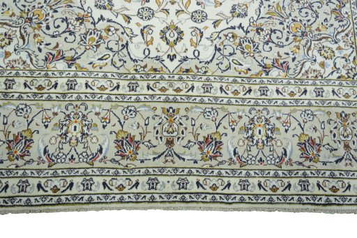 Full view of 2000s Kashan rug from Iran / Persia, 356 × 245 cm in Beige tones