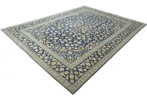 Corner detail of 2000s Kashan rug showing border pattern and Wool pile