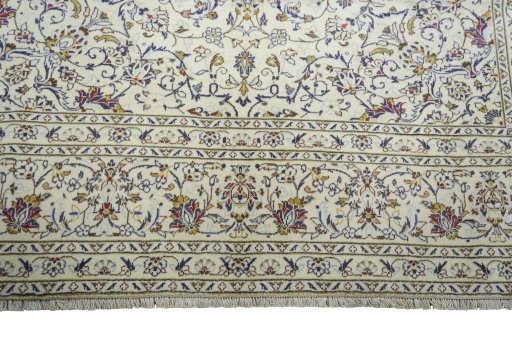 Full view of 2000s Kashan rug from Iran / Persia, 346 × 238 cm in Beige tones