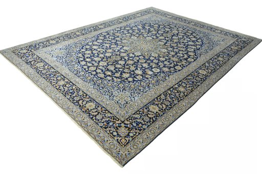 Corner detail of 2000s Kashan rug showing border pattern and Wool pile