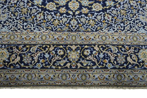 Full view of 2000s Kashan rug from Iran / Persia, 415 × 311 cm in Blue tones