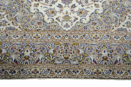 Full view of 2000s Kashan rug from Iran / Persia, 341 × 242 cm in Beige tones