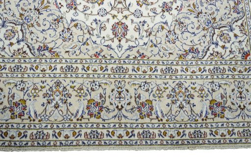 Full view of 2000s Kashan rug from Iran / Persia, 350 × 238 cm in Beige tones