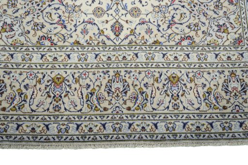 Full view of 2000s Kashan rug from Iran / Persia, 368 × 242 cm in Beige tones