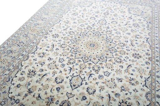 Backside of handmade New Kashan rug showing knot structure and weave density