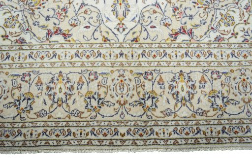 Full view of 2000s Kashan rug from Iran / Persia, 298 × 192 cm in Beige tones