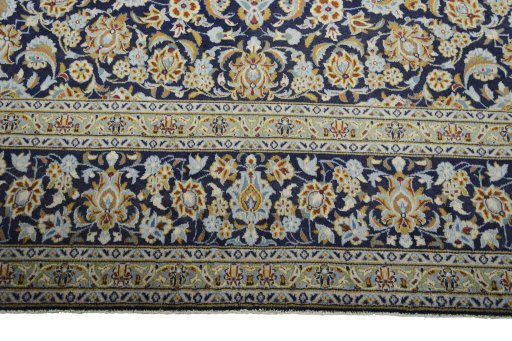 Full view of 2000s Kashan rug from Iran / Persia, 426 × 301 cm in Blue tones