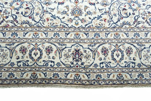 Full view of 2000s Kashan rug from Iran / Persia, 353 × 245 cm in Beige tones