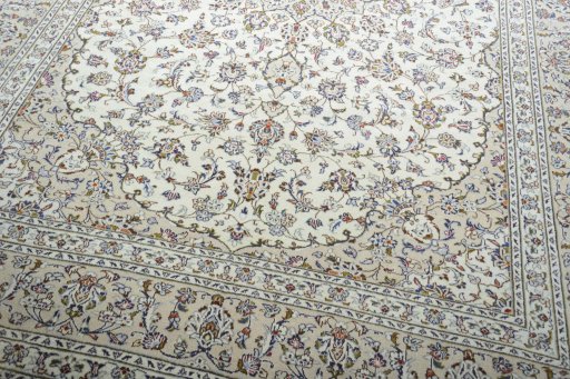 Close-up detail of 2000s Kashan rug from Iran / Persia showing Wool weave