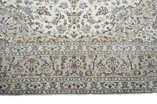 Full view of 2000s Kashan rug from Iran / Persia, 331 × 245 cm in Beige tones