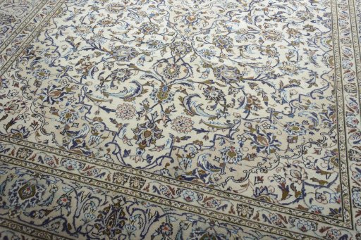 Close-up detail of 2000s Kashan rug from Iran / Persia showing Wool weave