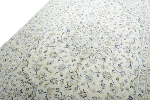 Backside of handmade New Kashan rug showing knot structure and weave density