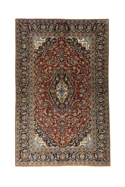 Full view of 2000s Kashan rug from Iran / Persia, 222 × 140 cm in Red tones