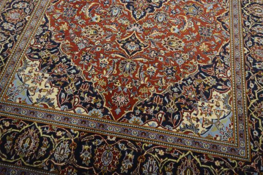 Close-up detail of 2000s Kashan rug from Iran / Persia showing Cork weave