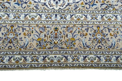 Full view of 2000s Kashan rug from Iran / Persia, 395 × 284 cm in Beige tones
