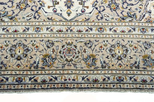 Full view of 2000s Kashan rug from Iran / Persia, 346 × 246 cm in Beige tones