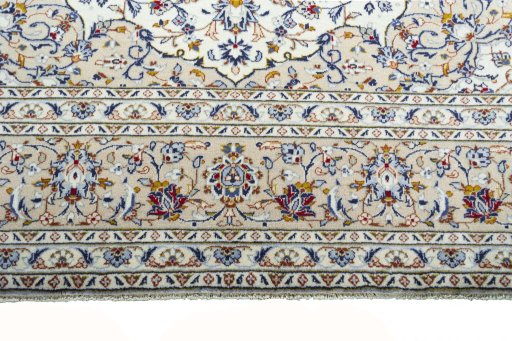 Full view of 2000s Kashan rug from Iran / Persia, 343 × 257 cm in Beige tones